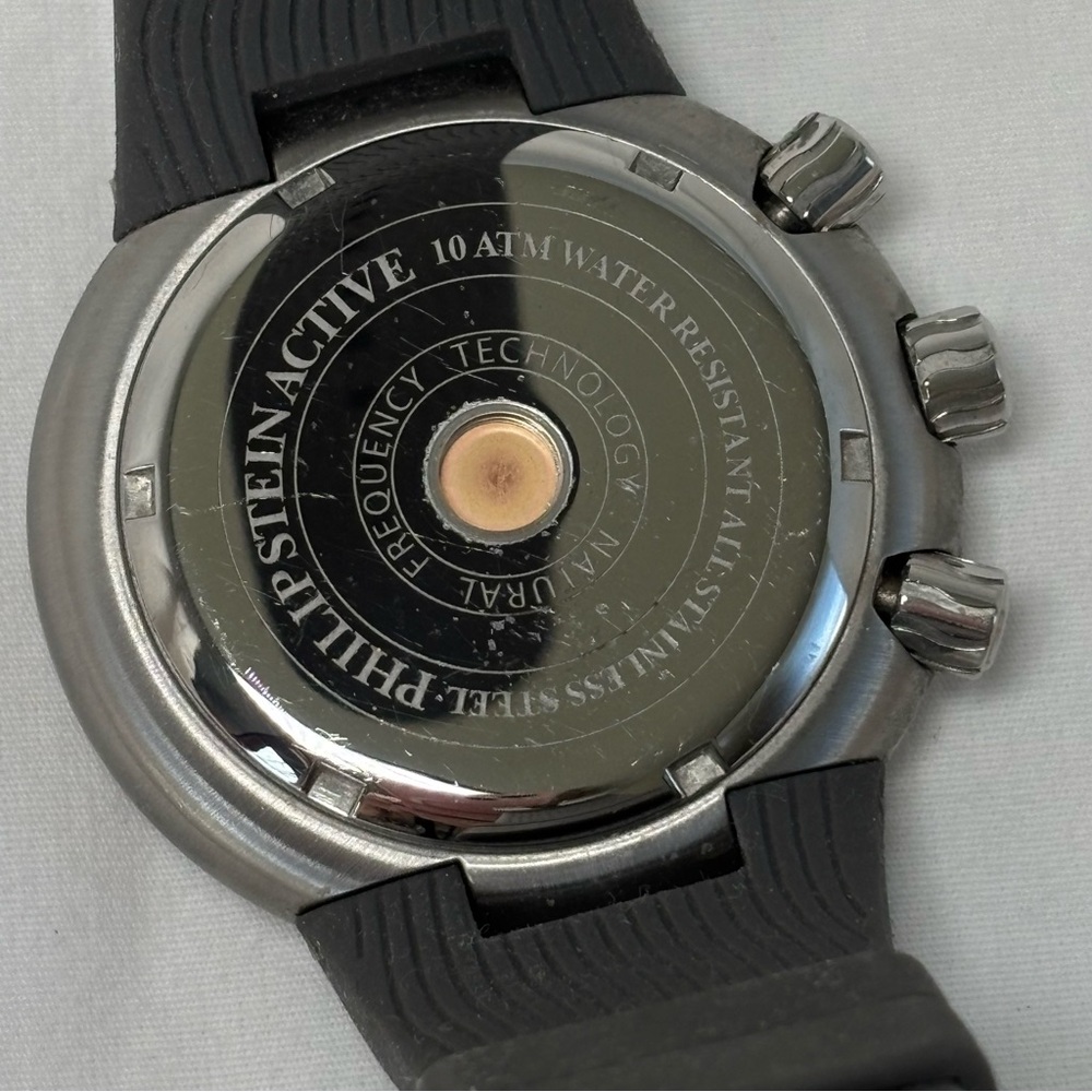 Philip Stein Silver and Black Chronograph Watch Natural Frequency Technology - Picture 3 of 10